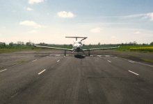 Light aircraft taking off from Charterhall